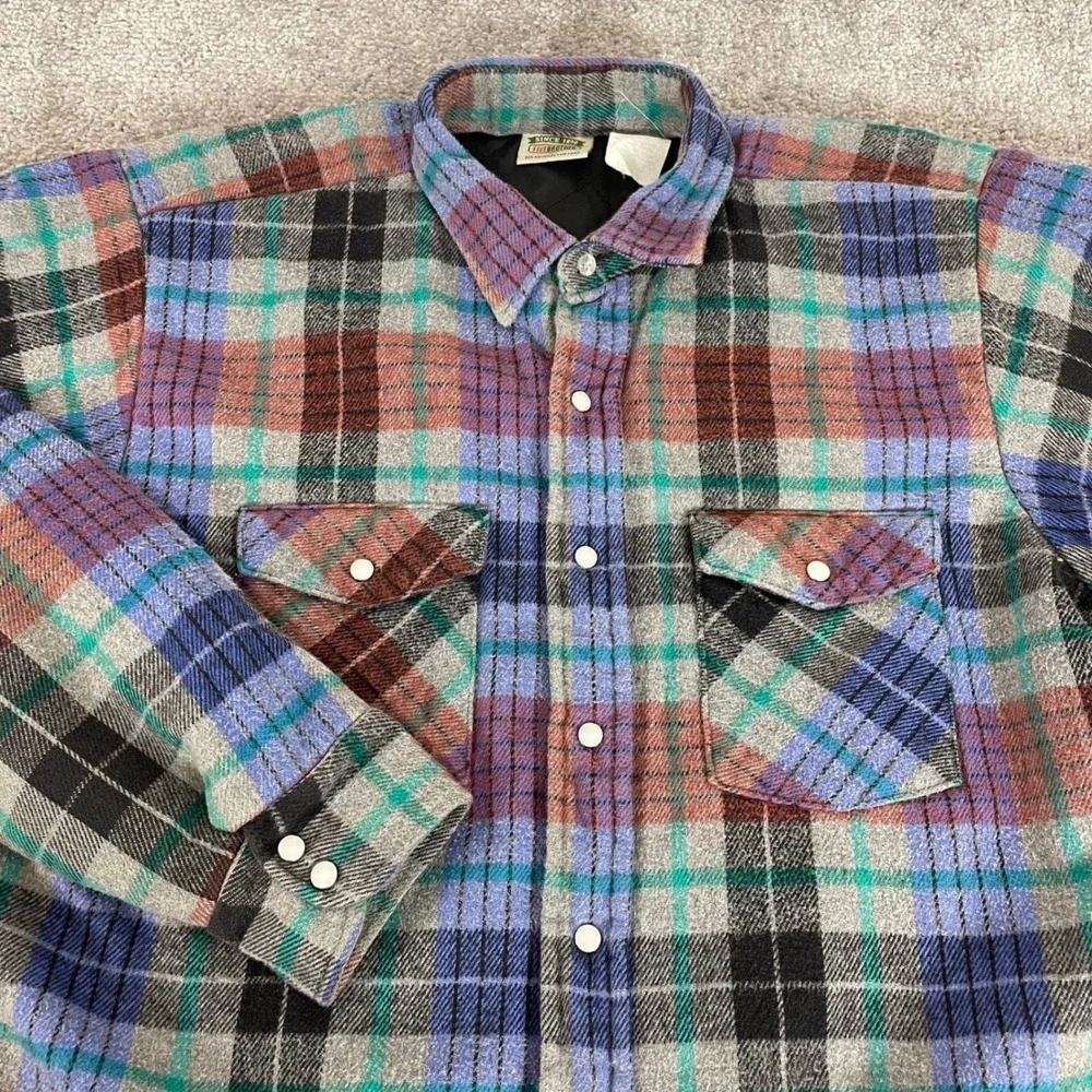 Five Brother Flannel Shirt Mens Large Shacket Quilted Lined Snap Buttons Plaid